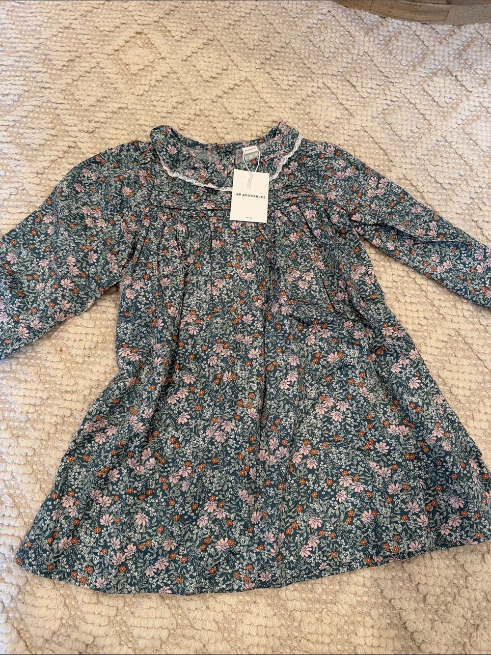 H&M Adorables Floral Long-Sleeve Dress - Green with Pink Flowers